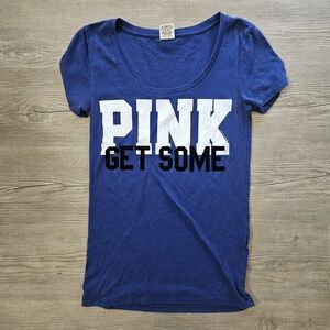 PINK Victoria's Secret Women's Blue Graphic Tee